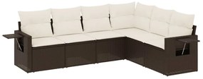 Set Divano da Giardino 6 pz con Cuscini Marrone in Polyrattan