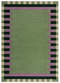 Tappeto verde in lana e viola tessuto a mano 200x290 cm Kai Wool Border - Flair Rugs