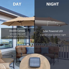 Ombrellone Doppio con Luci LED Ø4,5 m Palo Ø48 mm in Poliestere e Acciaio Cachi...