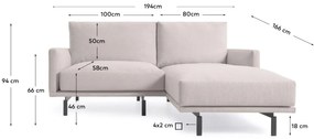 Kave Home - Divano Galene 3 posti con chaise longue destro beige 194 cm