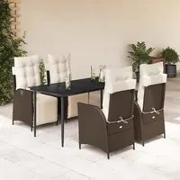 Set da Pranzo da Giardino 5pz con Cuscini in Polyrattan Marrone 3213409