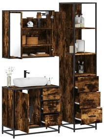 Set Mobili Da Bagno 3 Pz Rovere Fumo İn Legno Multistrato /