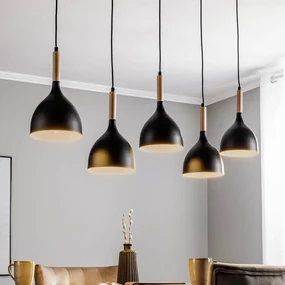 Luminex Lampada a sospensione Nanu con legno lungo 5 luci nero