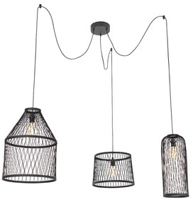 Lampada a sospensione da esterno intelligente in rattan nero a 3 luci con LED - Calamus