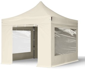 TOOLPORT 3x3m gazebo pieghevole con laterali (finestre panoramiche), PREMIUM acciaio, crema - (600015)