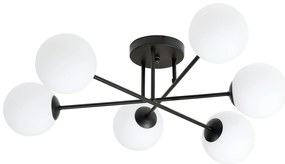 Plafoniera Moderna Morrigan 6 Luci In Acciao Nero E Sfere In Vetro Bianco