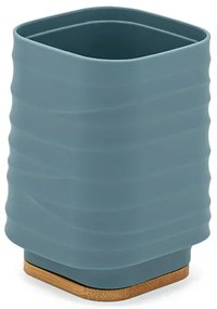 Portaspazzolini da appoggio turchese cobalto in abs e bambù Wave