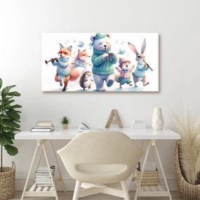 Quadro su tela – Dolci animaletti con flauti in inverno