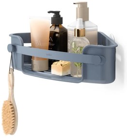 Mensola angolare blu per il bagno in plastica riciclata senza foratura Flex - Umbra