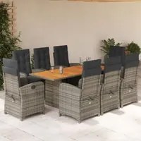 Set da Pranzo da Giardino 9 pz con Cuscini in Polyrattan Grigiocod mxl 114991