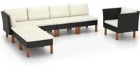 Set Divani da Giardino 7pz Polyrattan Legno di Eucalipto Nero 3082081