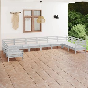 Set Salotto da Giardino 10 pz Bianco in Legno Massello di Pino