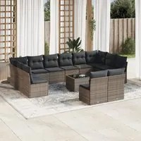 Set Divani da Giardino 13 pz con Cuscini Grigio in Polyrattan 3218380