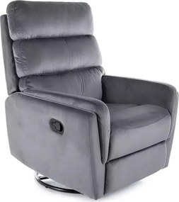Poltrona reclinabile Argos in velluto Bluvel con funzione girevole e dondolo – colore grigio