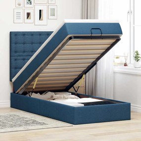 Struttura Letto Pouf Con Materasso Blu 90x190 Cm İn Tessuto /