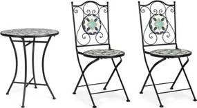 Set bistrot da giardino in mosaico con tavolino tondo e sedie pieghevoli Positano Bizzotto