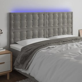 Testiera A Led Grigio Chiaro 180x5x118/128 Cm İn Velluto /