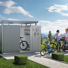 Casetta da giardino BIOHORT Highline HS in acciaio grigio con porta battente semplice, superficie interna 3.33 m² e spessore parete 0.5 mm