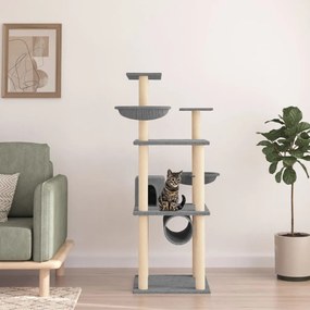 Albero per gatti con tiragraffi in sisal grigio chiaro 141 cm