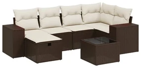 Set divani da giardino 7 pz con cuscini marrone in polyrattan