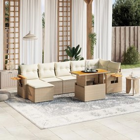 Set divano da giardino 8 pz con cuscini beige in polyrattan