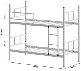Letto a castello in metallo MAVEN 90x200 cm, bianco, portata 2 x 100 kg