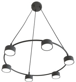 Lampadario Moderno 6 Luci Odin In Acciaio Nero Ad Anello E Cilindri