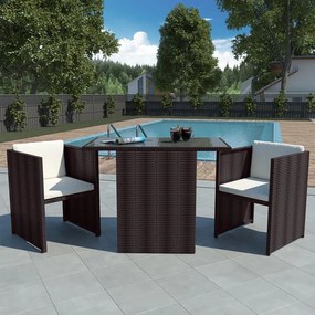 Set Da Bistrot 3 Pz Con Cuscini İn Polyrattan Marrone /