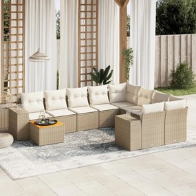 Set Divano da Giardino 10 pz con Cuscini Beige in Polyrattan