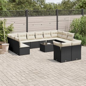 Set Divani da Giardino 13pz con Cuscini Nero in Polyrattan