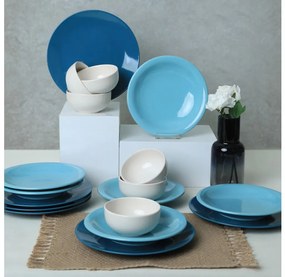 Set da tavola 18 pezzi, blu/bianco, in ceramica