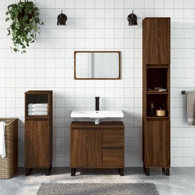 Set mobili da bagno 3 pz rovere marrone in legno multistrato