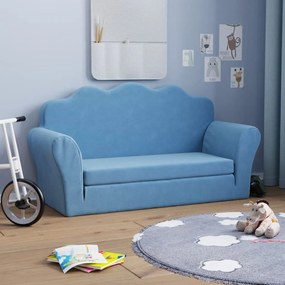 Divano Letto Per Bambini A 2 Posti Blu İn Morbido Peluche /