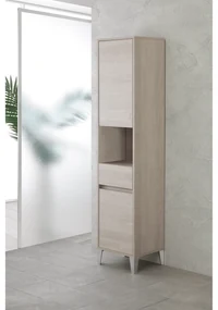 Colonna Portasciugamani a Terra 183 Cm Due Ante Con Vano a Giorno Un Cassetto Feridras "Mondo 2.0" Rovere Chiaro