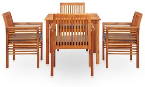 Set da pranzo da giardino 5 pz con cuscini massello di acacia