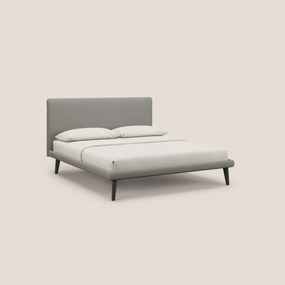 Noel letto minimal scandinavo con piedi in mogano e tessuto fiammato impermeabile T19 beige