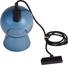 Lampada a sospensione retrò nera con vetro blu per sistema a binario monofase - Iconic Bell