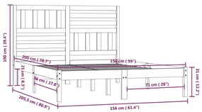 Giroletto Nero 150x200 cm King in Legno Massello di Pino