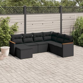 Set divani da giardino con cuscini 7pz nero polyrattan