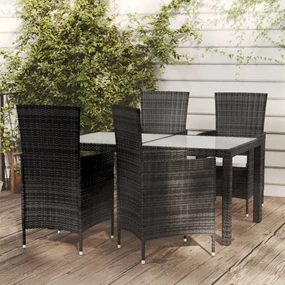 Set mobili da giardino 5 pz con cuscini in polyrattan nero