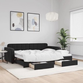 Divano letto estraibile con cassetti nero 90x200 cm in velluto