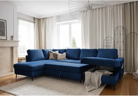 Divano letto angolare in velluto a coste blu scuro (angolo sinistro) Lofty Lilly - Miuform