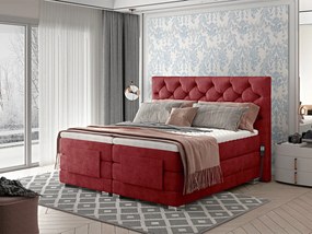 Letto motorizzato matrimoniale boxspring Manhattan - 160 x 200 cm , Tessuto rosso amarena