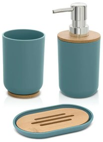 Accessori bagno da appoggio in set 3 pezzi in abs acquamarina e bambù Surf