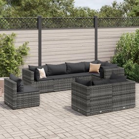 Set divani da giardino 8 pz con cuscini in polyrattan grigio