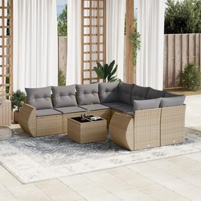 Set divano da giardino 9 pz con cuscini beige in polyrattan