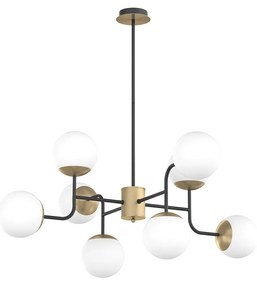 Lampadario Moderno Clear Metallo Nero E Ottone Vetro Bianco 8 Luci E27