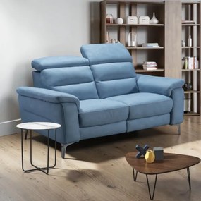 Divano in Vera Pelle L160 cm reclinabile poggiatesta - Valta Azzurro