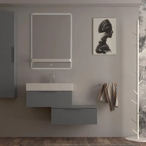 Mobile da bagno sotto lavabo Modula grigio nuvola liscio laccato opaco L 70 x H 25 x P 44 cm 1 cassetto, lavabo non incluso