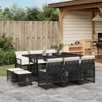 Set da Pranzo da Giardino 11 pz con Cuscini in Polyrattan Nero 3210786